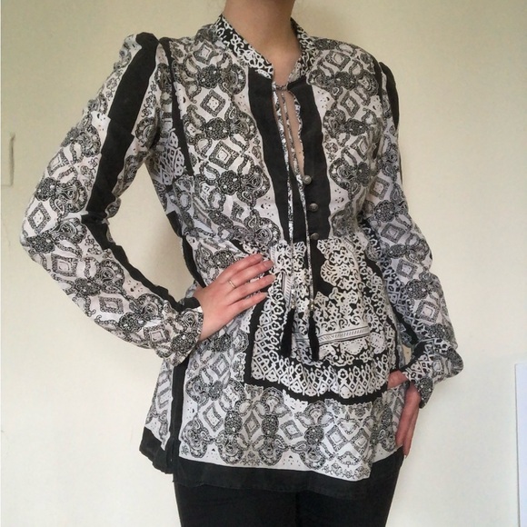 Prana Black and White Paisley Tunic Blouse - Picture 5 of 6